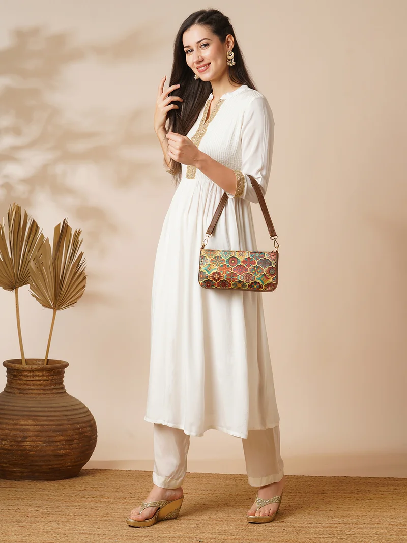 globus Globus Women Multi Yellow Floral Ethnic Motifs Printed Small Shoulder Bag